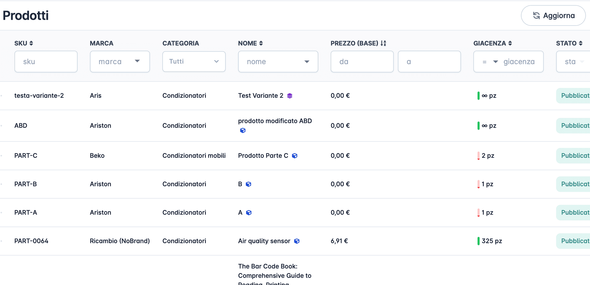 Catalogo Prodotti e Varianti